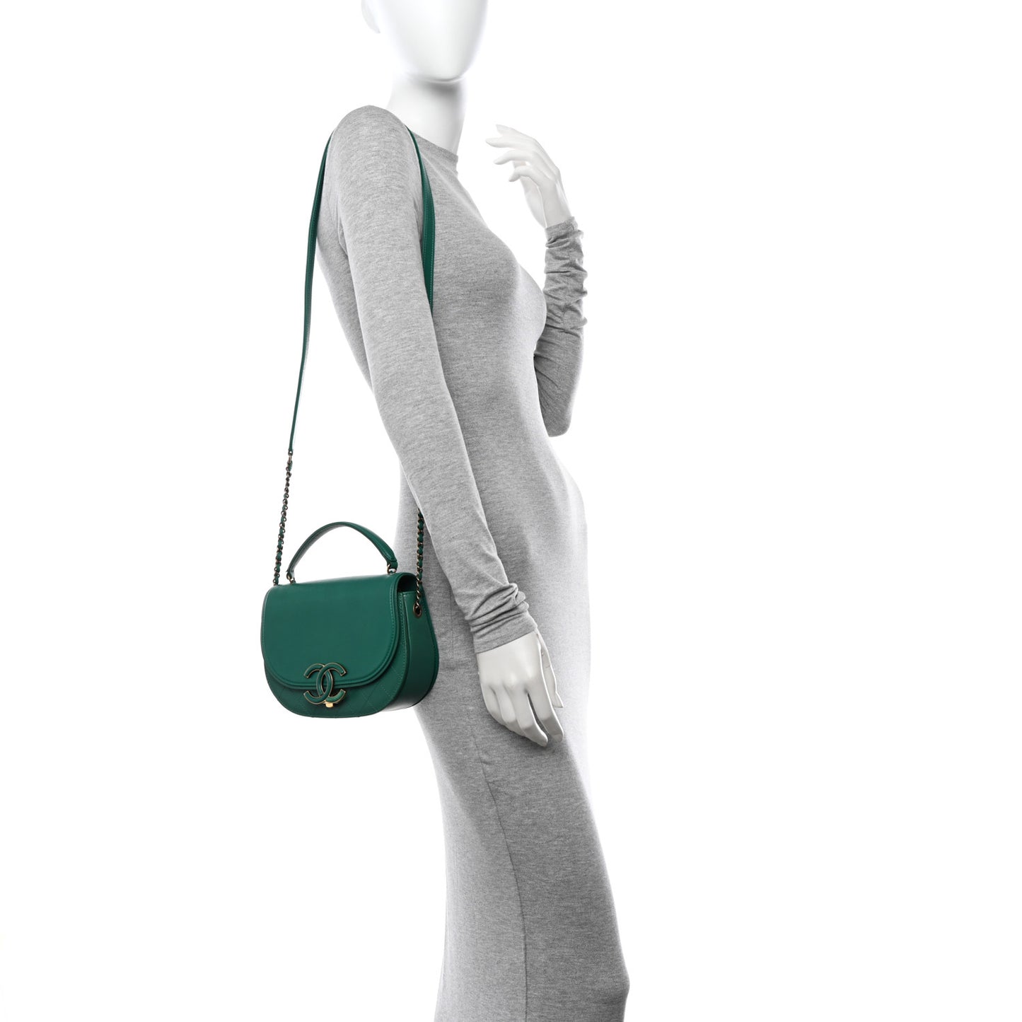 Shiny Calfskin Goatskin Quilted Small Coco Curve Messenger Flap Green