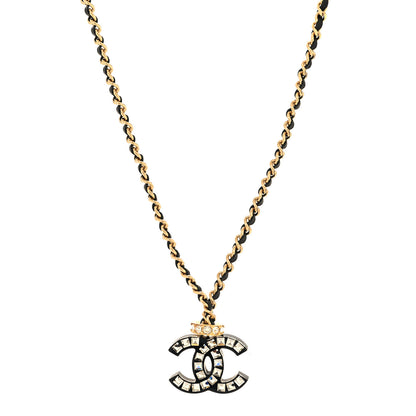 Chanel Lambskin Resin Crystal Baguette CC Chain Pendant Necklace Black Gold 1 of 5