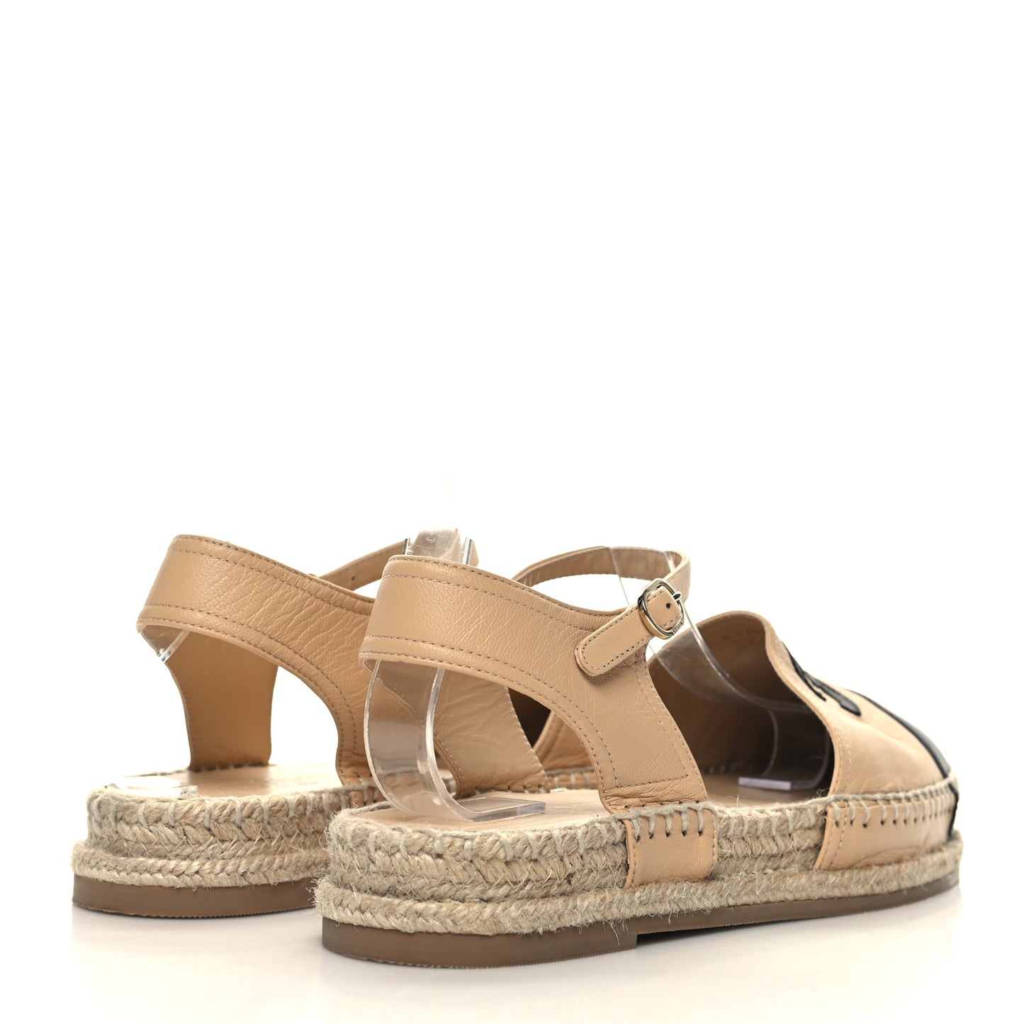 Lambskin Cap Toe CC Espadrille Sandals 40 Beige Black