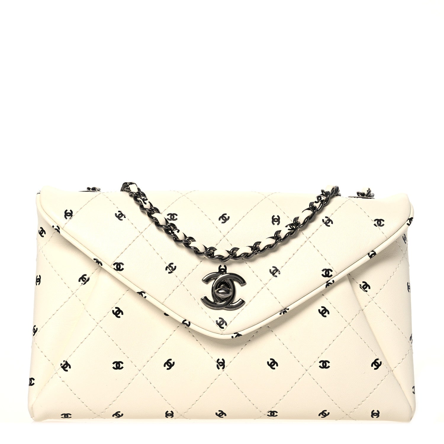 Chanel Printed Lambskin Logo CC Envelope Clutch With Chain White 1 of 11