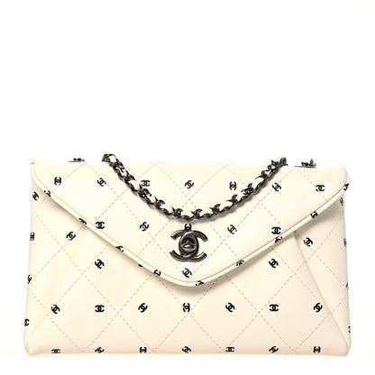 Chanel Printed Lambskin Logo CC Envelope Clutch With Chain White 1 of 11