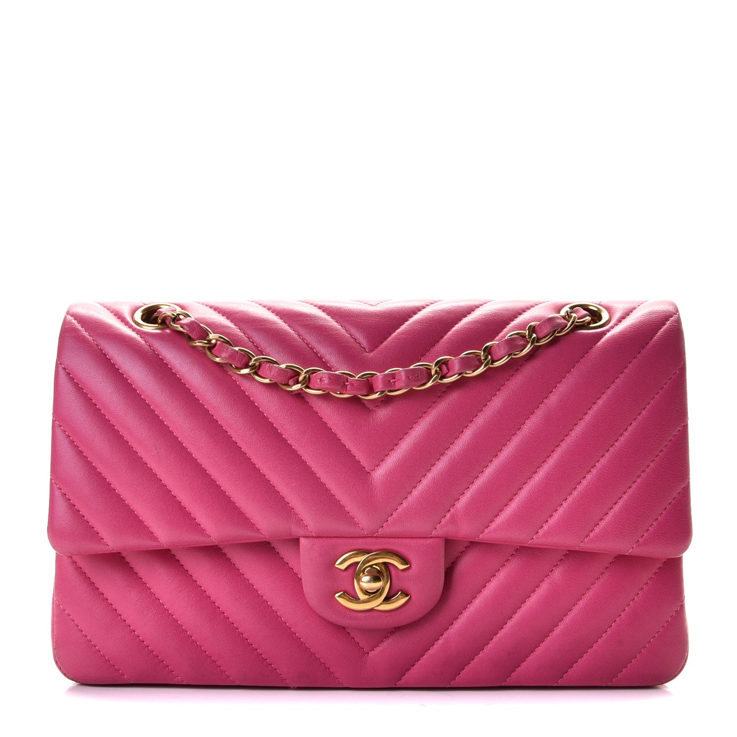 Lambskin Chevron Quilted Medium Double Flap Pink