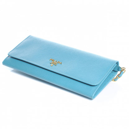 Prada Saffiano Metal Wallet with Chain Turchese 4 of 8
