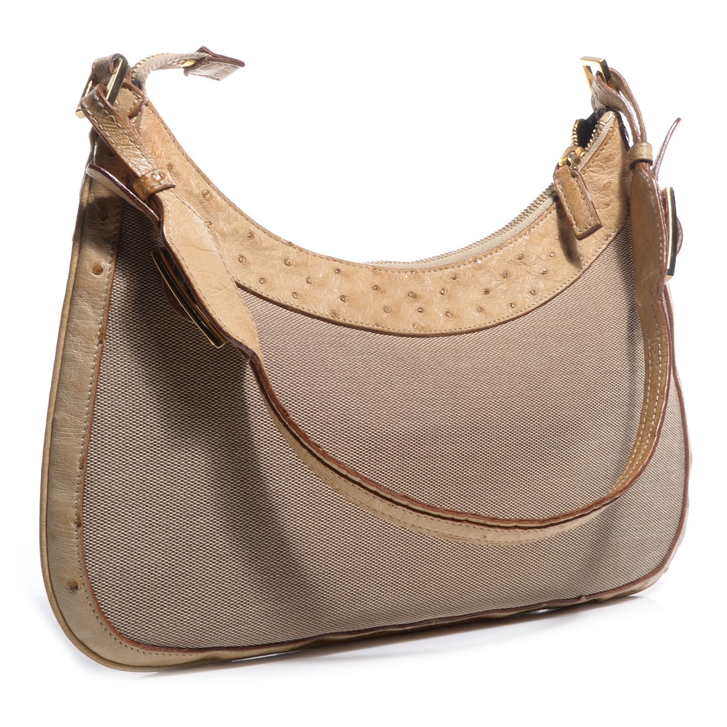 Ostrich Canvas Small Hobo Beige