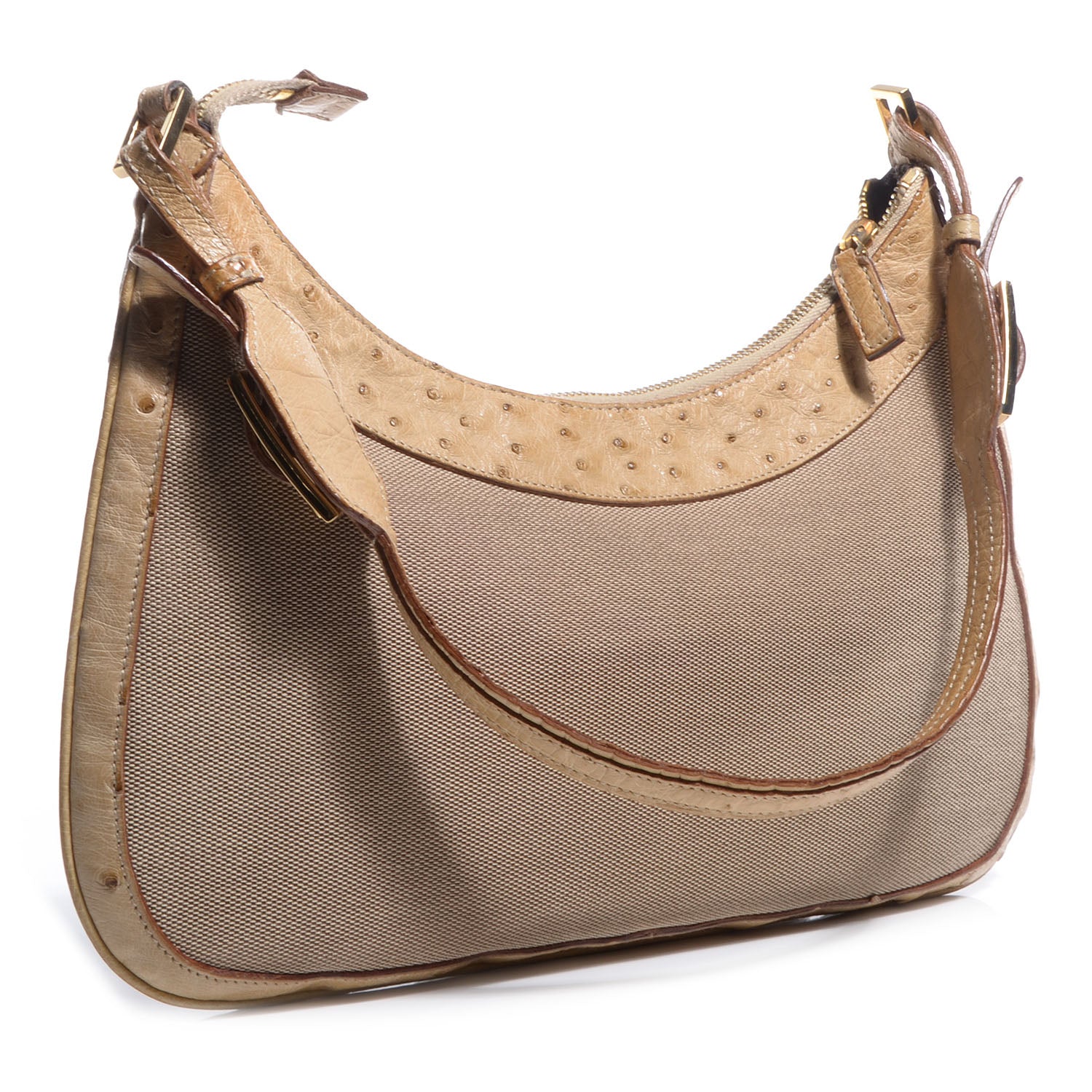 Gucci Ostrich Canvas Small Hobo Beige 3 of 7