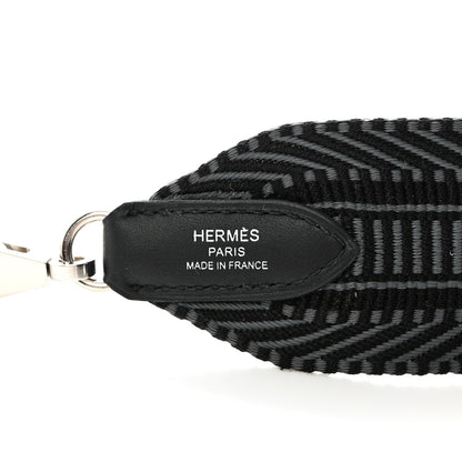 Hermes Toile Swift 50mm Sangle Cavale Shoulder Strap Black Gris Misty 3 of 6