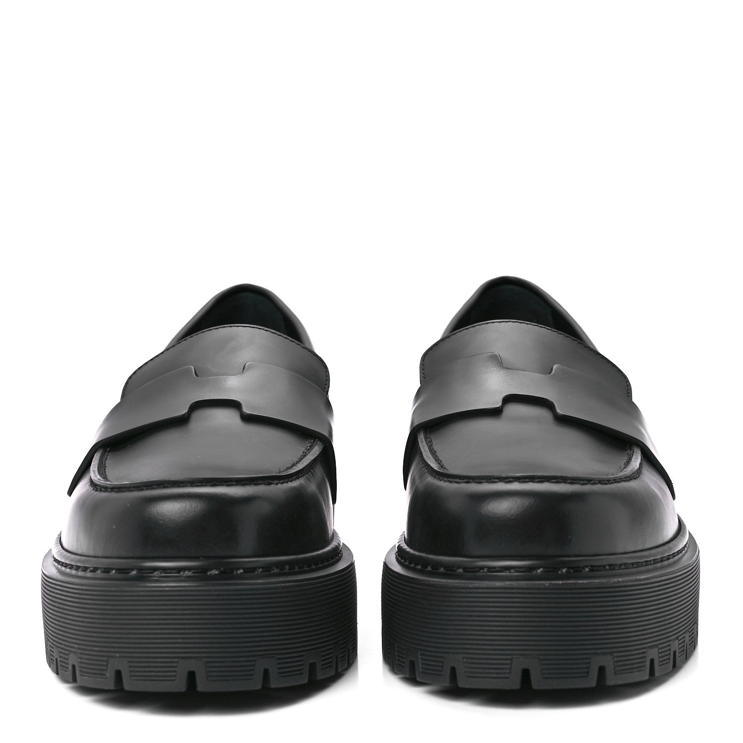 Hermes Glazed Calfskin Womens Hitch Loafers 37.5 Black 2 of 9