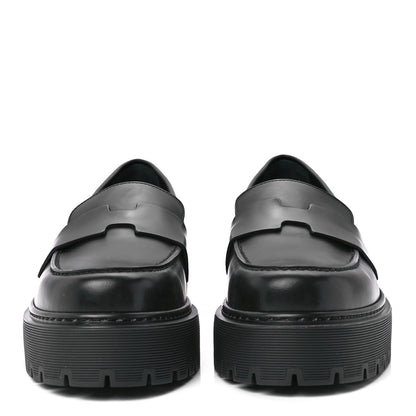 Hermes Glazed Calfskin Womens Hitch Loafers 37.5 Black 2 of 9