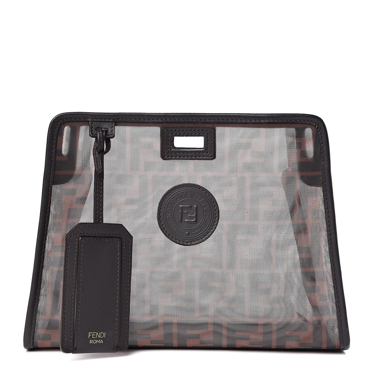 Fendi Mesh Vitello Century FF 1974 Mini Peekaboo Defender Cover Marrone Black Ebano 1 of 10