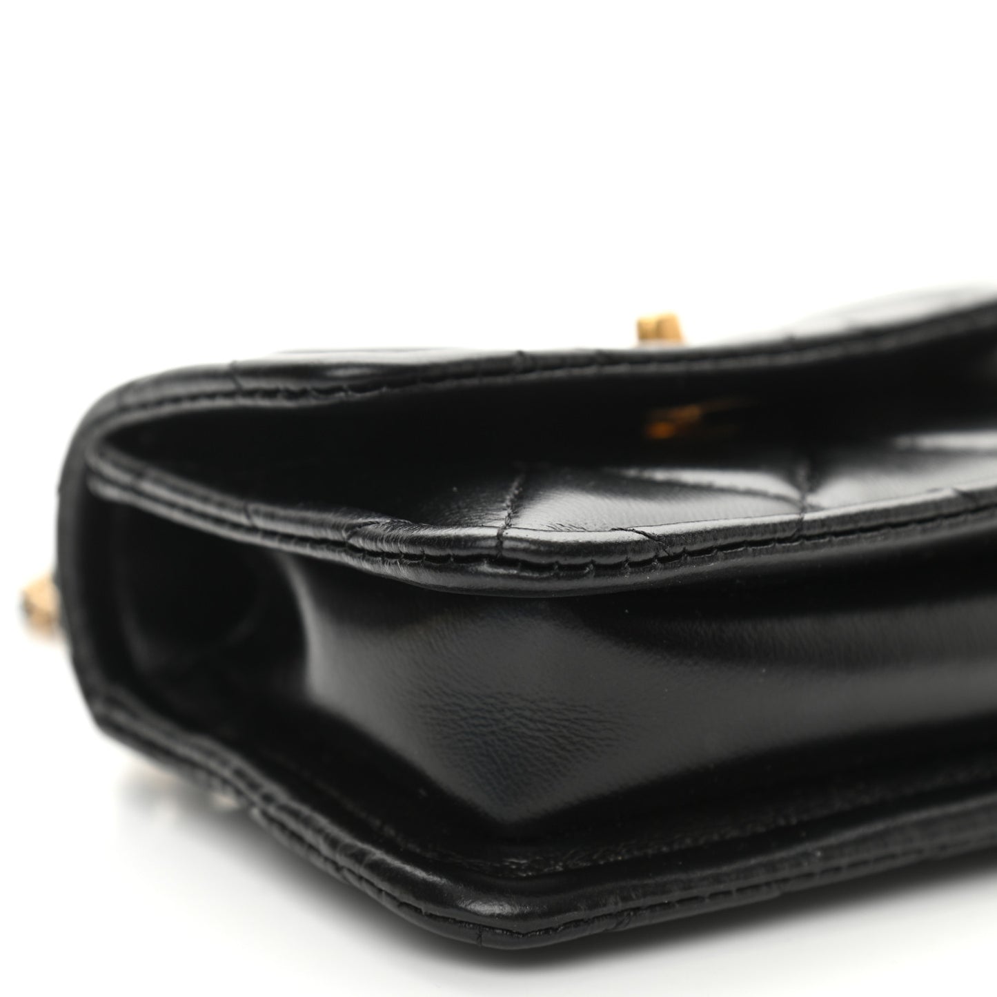 Shiny Lambskin Quilted Extra Mini Flap Black