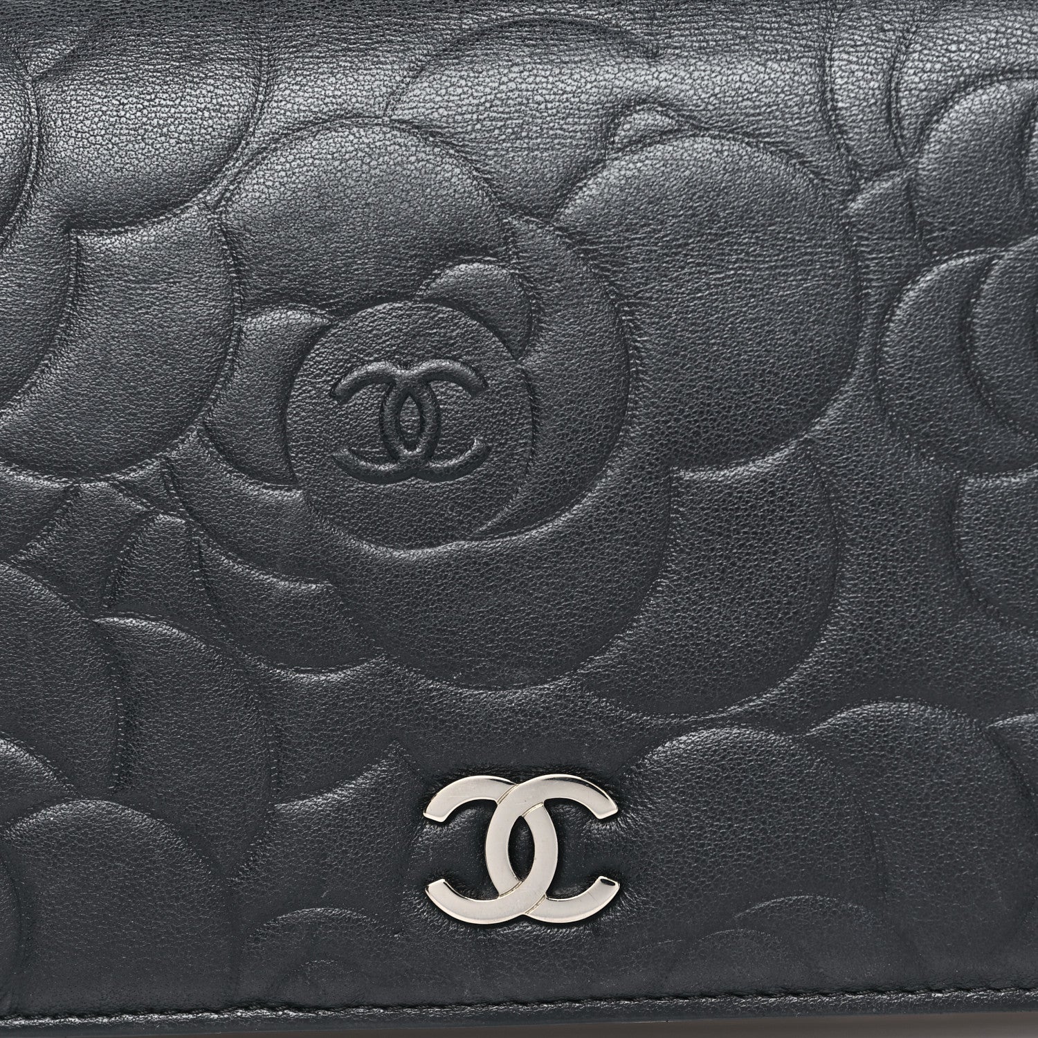 Chanel Lambskin Camellia Embossed Yen Wallet Black 9 of 9