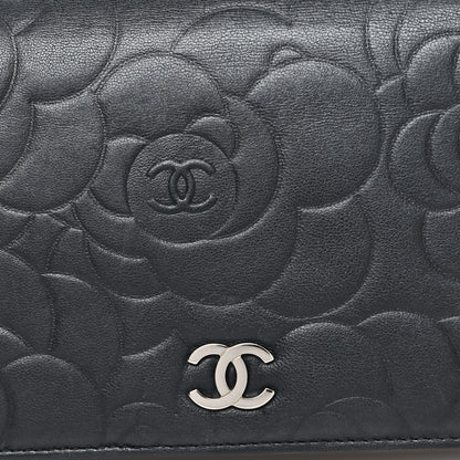 Chanel Lambskin Camellia Embossed Yen Wallet Black 9 of 9