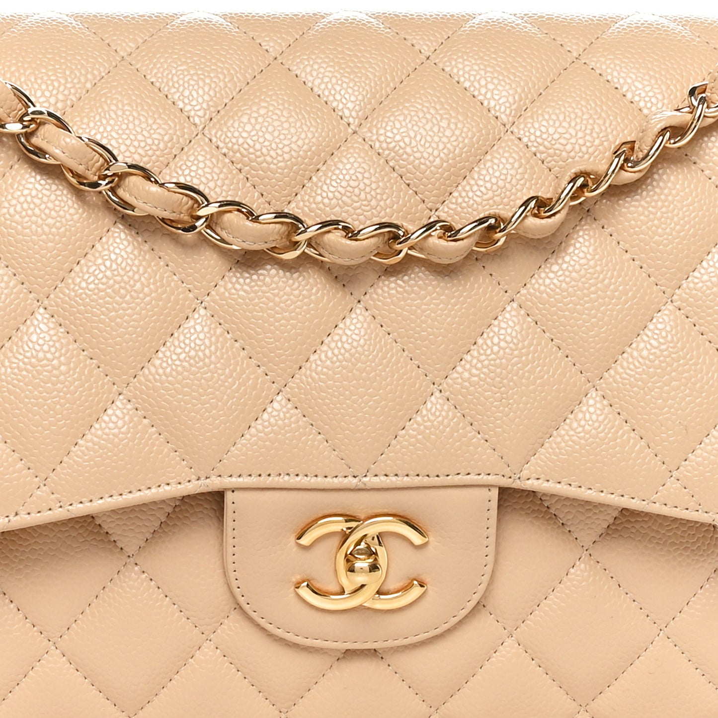 Caviar Quilted Jumbo Double Flap Beige