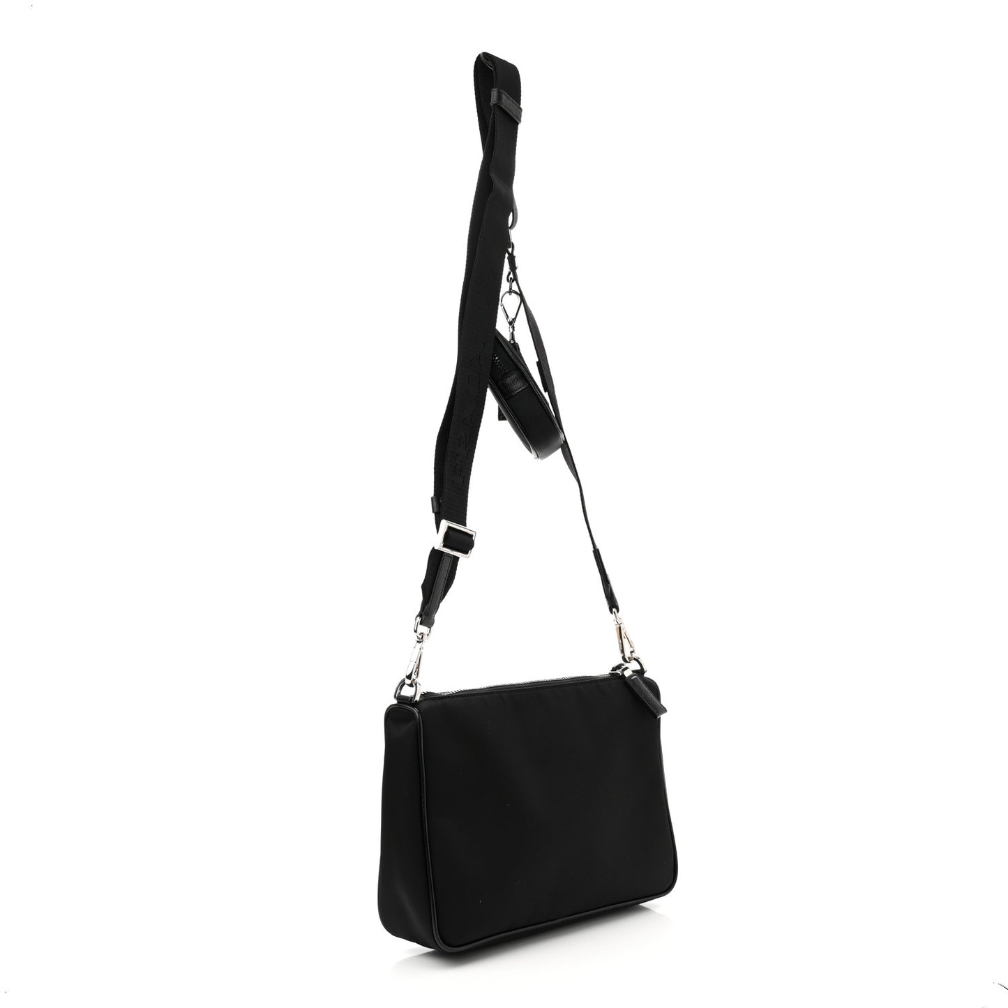 Re-Nylon Saffiano Pocket Zippered Shoulder Bag Black
