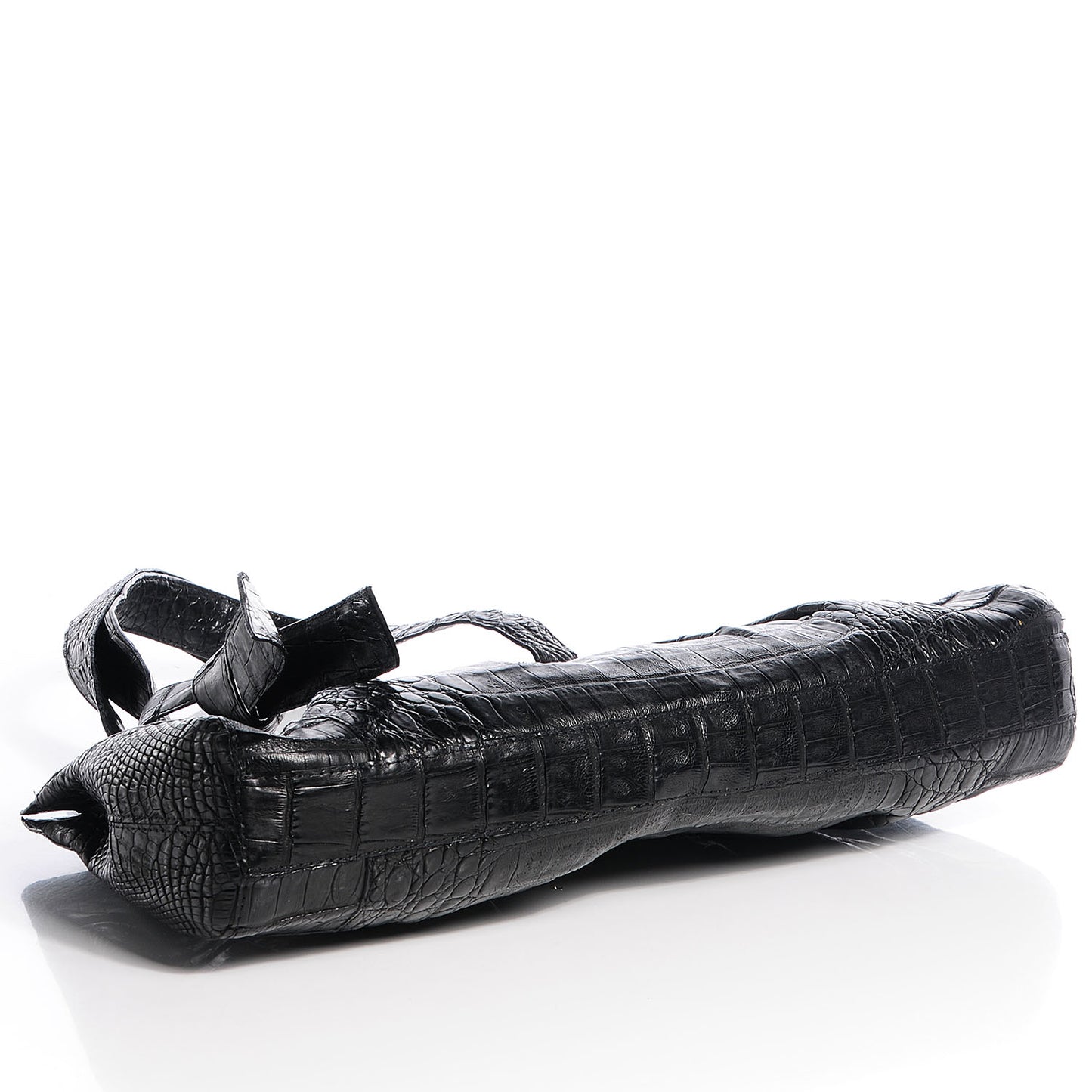 Crocodile Pleated Shoulder Bag Black