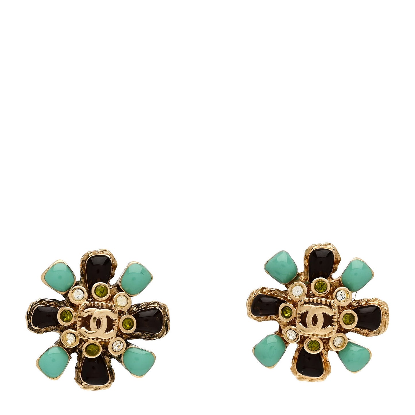 Enamel Gripoix Flower CC Earrings Gold
