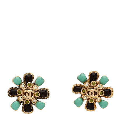 Chanel Enamel Gripoix Flower CC Earrings Gold 1 of 5