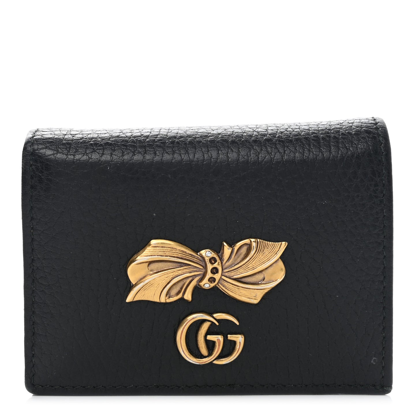 Calfskin GG Marmont Bow Card Case Black