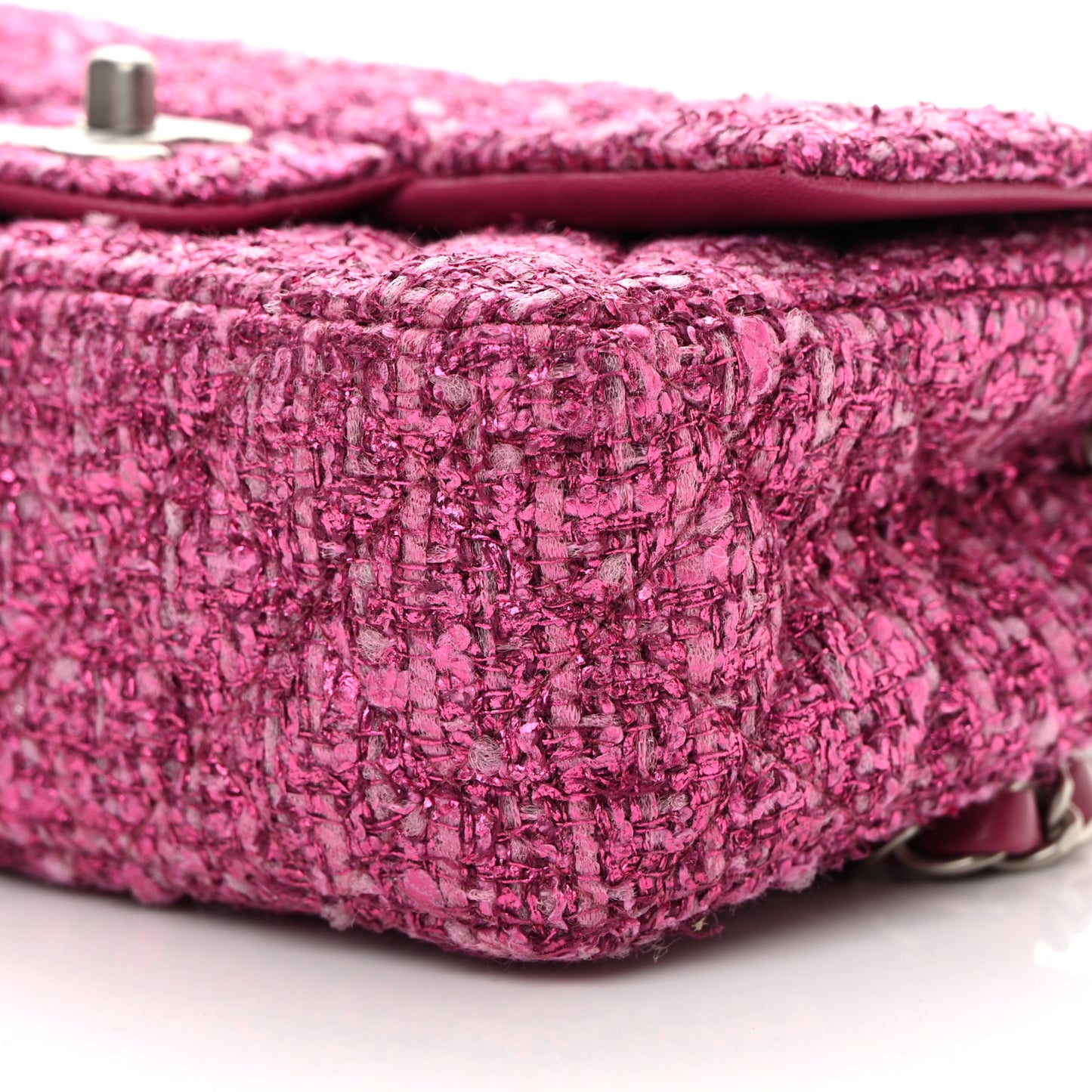 Metallic Tweed Quilted Mini Rectangular Flap Pink
