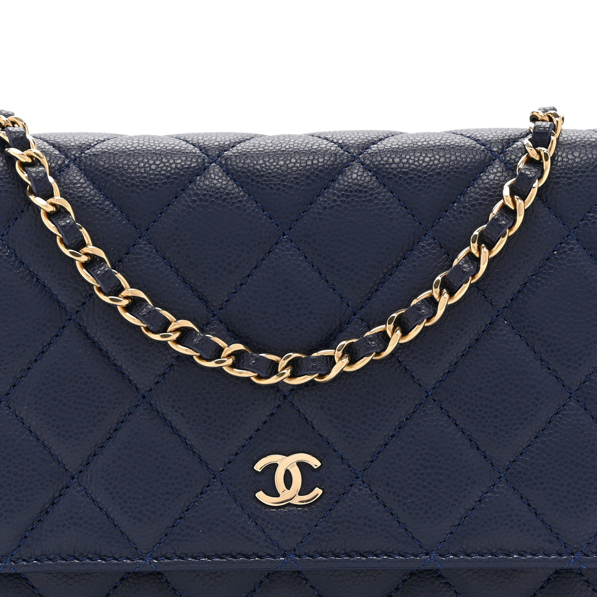 Caviar Quilted Wallet on Chain WOC Navy Blue