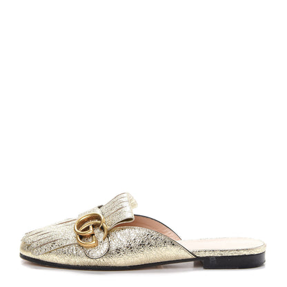 Gucci Galassia Womens GG Marmont Fringe Slippers 36 Platino 1 of 10