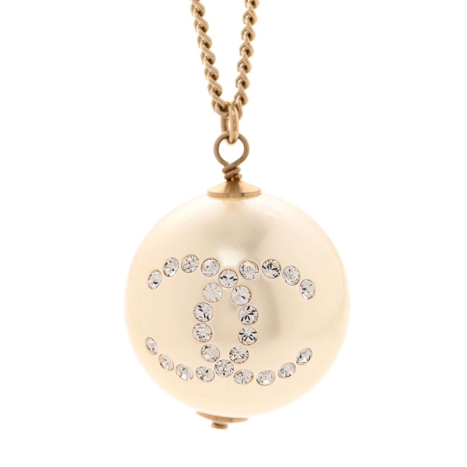 Chanel Pearl Crystal CC Pendant Necklace Gold 4 of 5