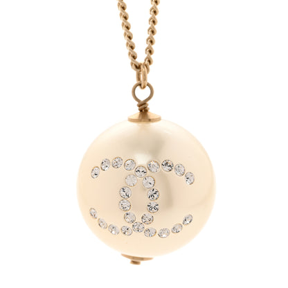 Chanel Pearl Crystal CC Pendant Necklace Gold 4 of 5