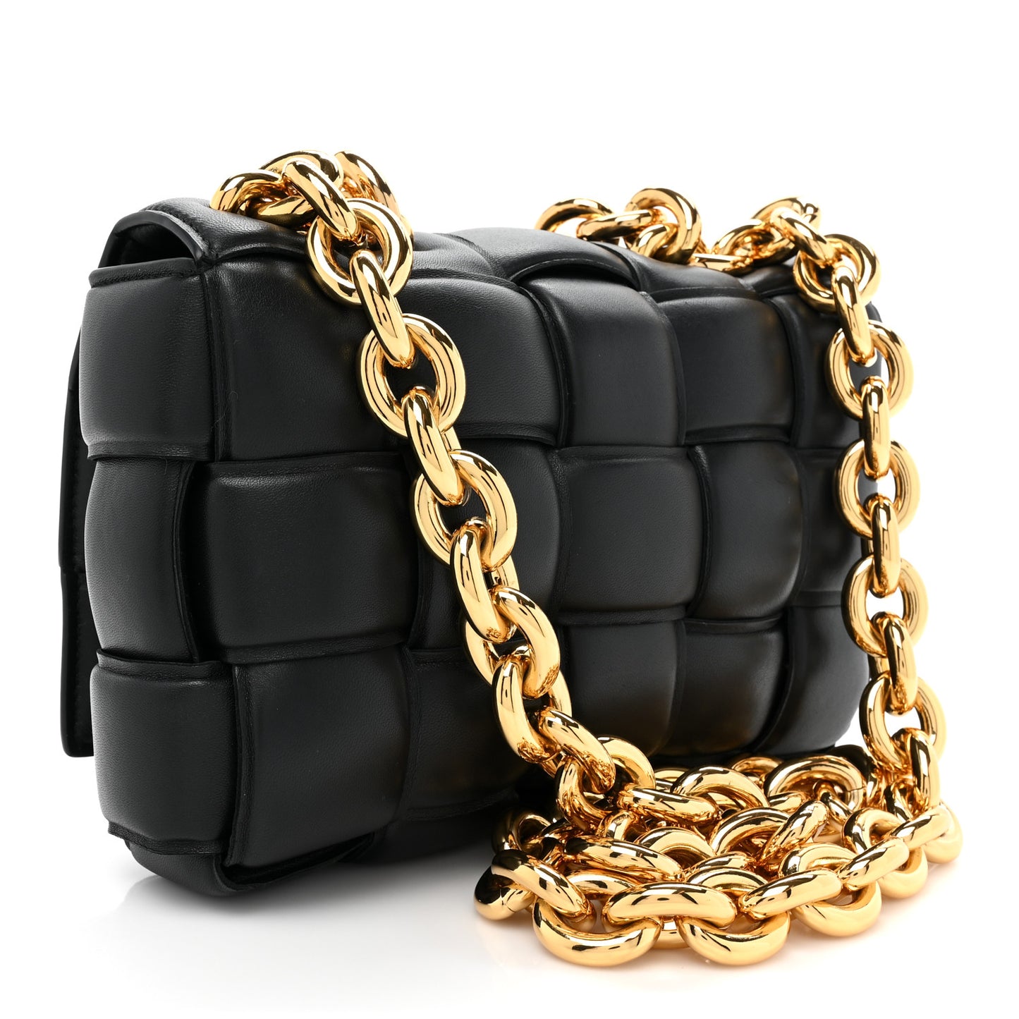 Lambskin Maxi Intreccio Padded Chain Cassette Crossbody Bag Black