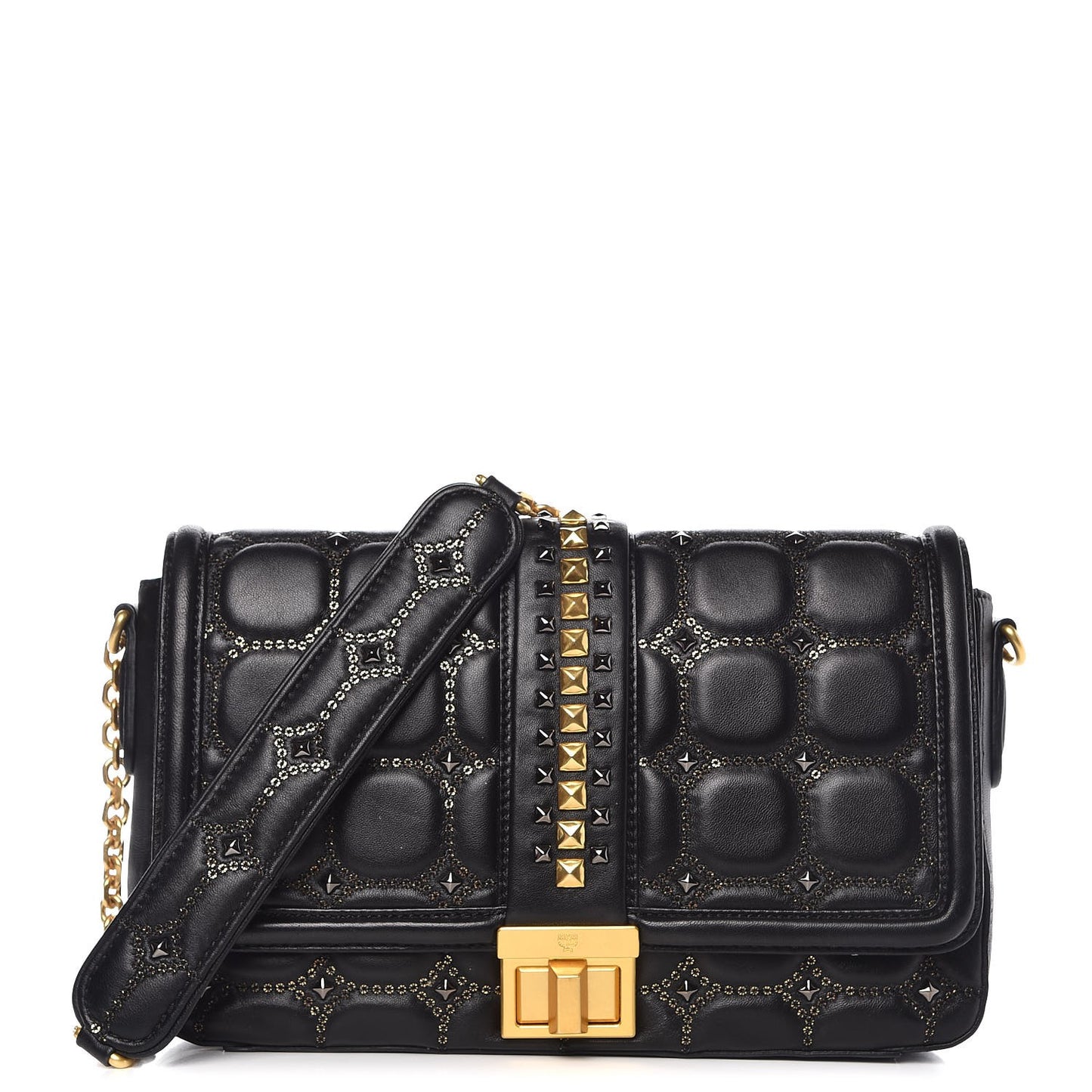 Lambskin Quilted Embellished Flap Black