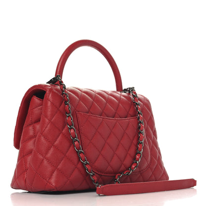 Chanel Caviar Quilted Small Coco Handle Flap Red 3 of 11