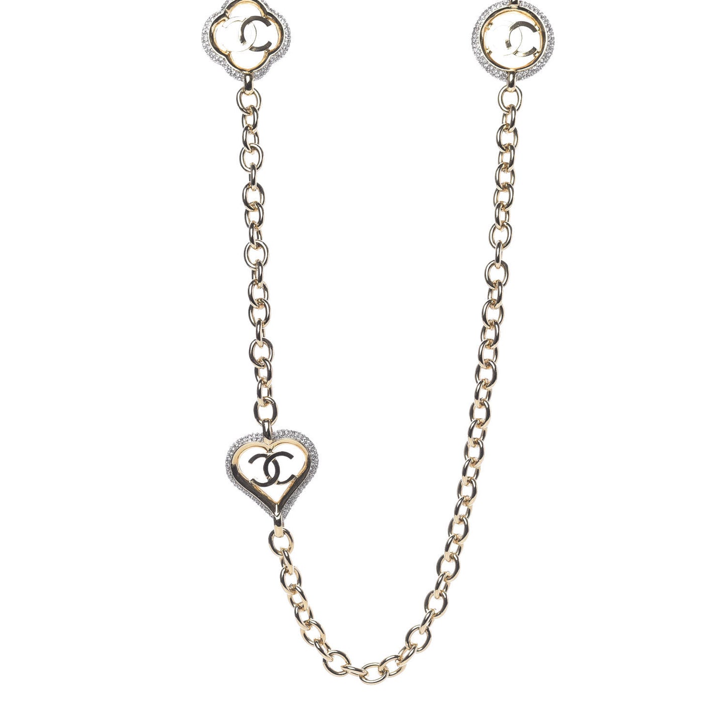 Crystal CC Chain Heart Necklace Gold