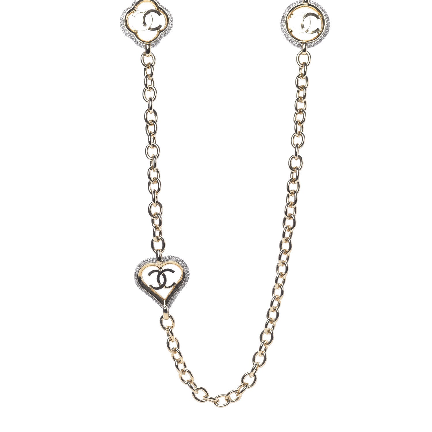 Chanel Crystal CC Chain Heart Necklace Gold 4 of 9