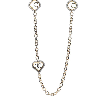 Chanel Crystal CC Chain Heart Necklace Gold 4 of 9