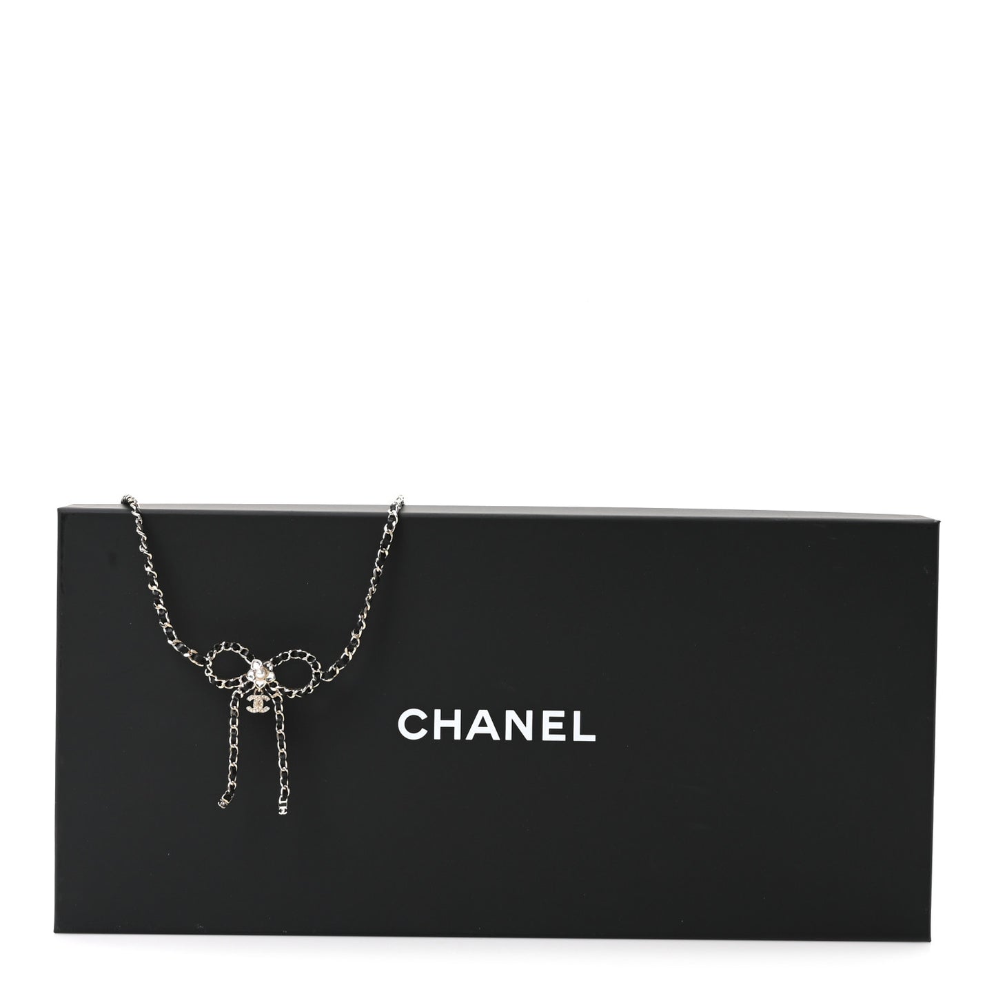 Metal Lambskin Crystal Pearl Bow Chain Belt Black Gold