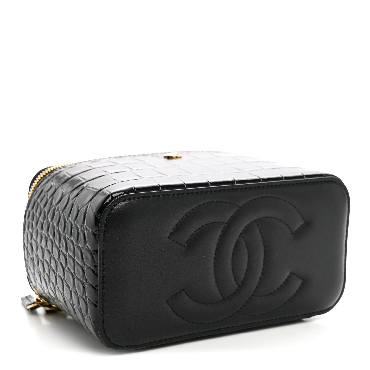 Chanel Calfskin Crocodile Embossed Crococo Small Top Handle Vanity Case With Chain Black 4 of 10