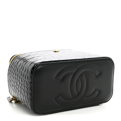 Chanel Calfskin Crocodile Embossed Crococo Small Top Handle Vanity Case With Chain Black 4 of 10