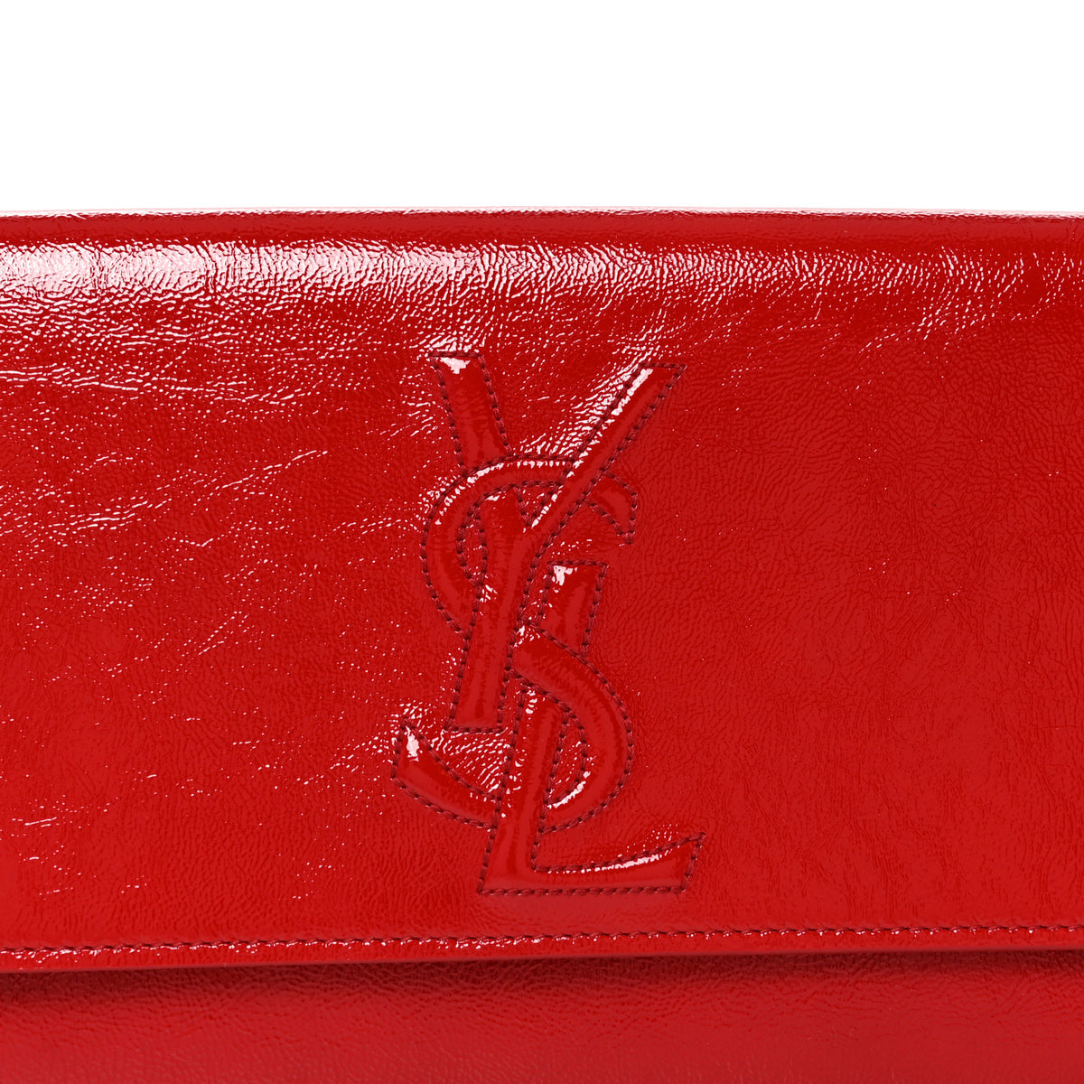 Saint Laurent Textured Patent Monogram Large Belle De Jour Clutch Red 7 of 9
