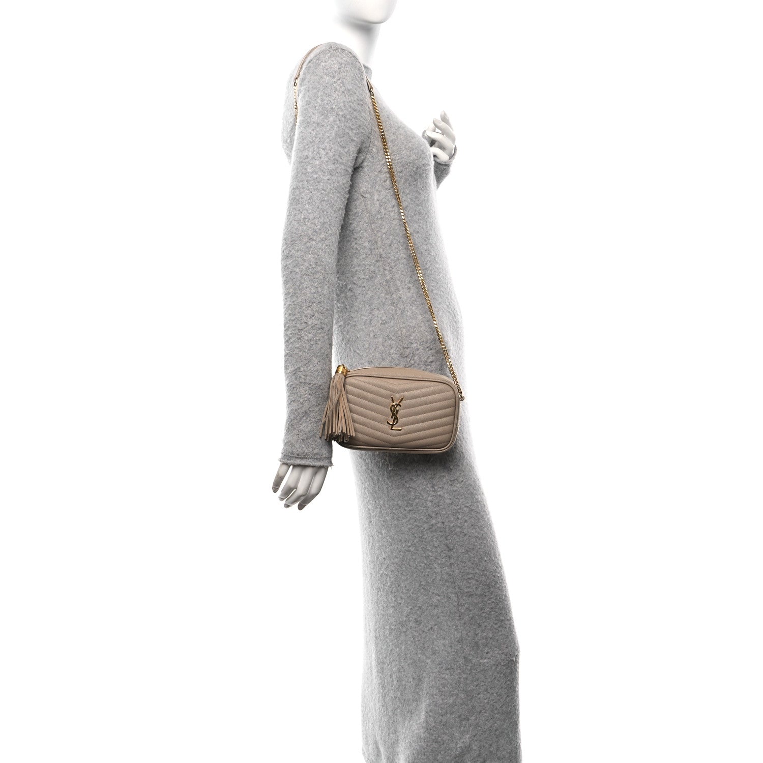 Saint Laurent Grain De Poudre Matelasse Monogram Mini Lou Camera Bag Dark Beige 2 of 10