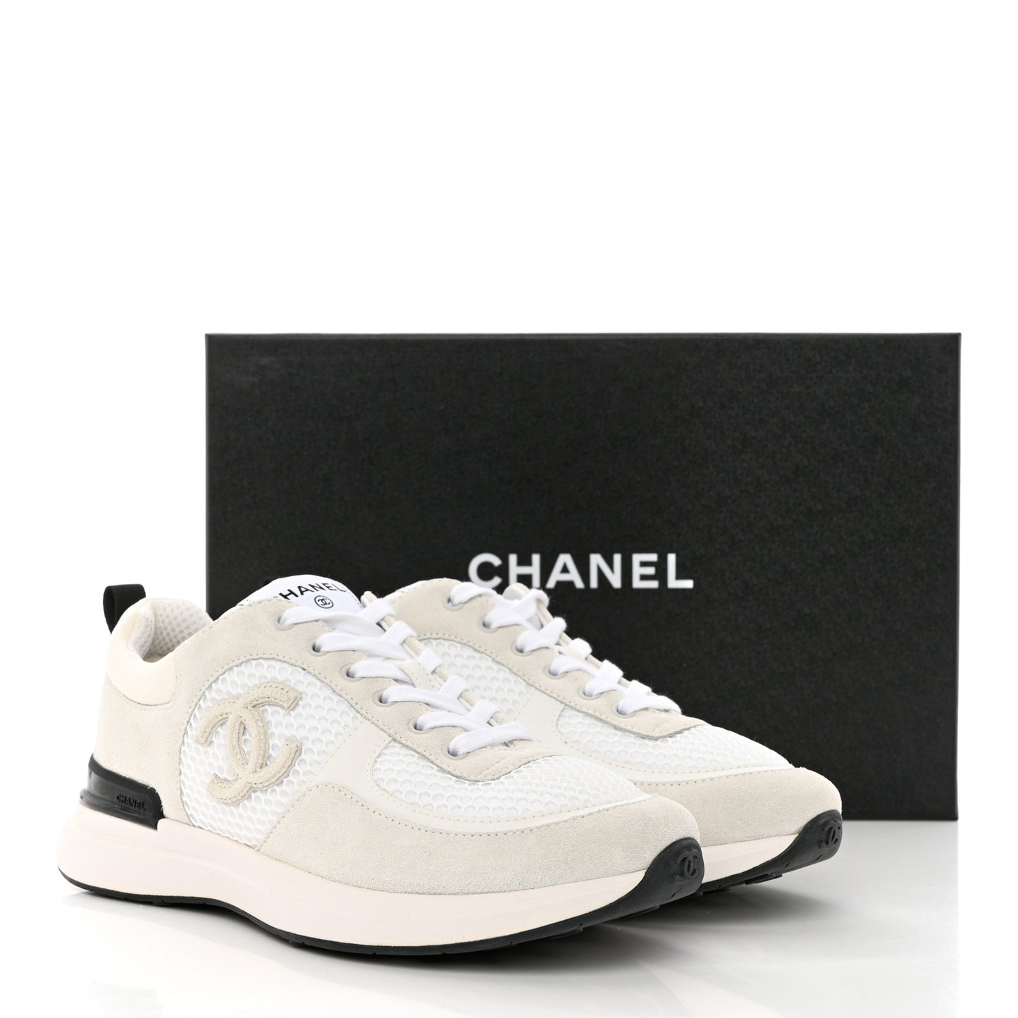 Calfskin Mesh Lycra Suede Womens Logo Sneakers 39 White