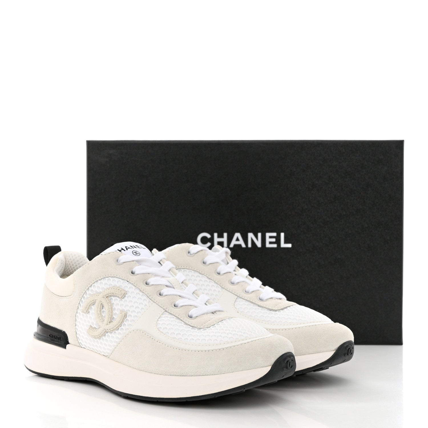 Chanel Calfskin Mesh Lycra Suede Womens Logo Sneakers 39 White 10 of 10