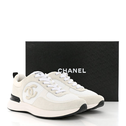 Chanel Calfskin Mesh Lycra Suede Womens Logo Sneakers 39 White 10 of 10