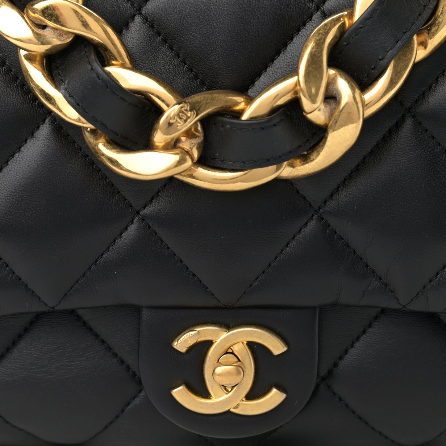 Lambskin Quilted Large CC Funky Town Flap Black