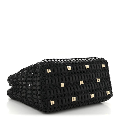 Salvatore Ferragamo Raffia Calfskin The Studio Box Tote Black 5 of 12