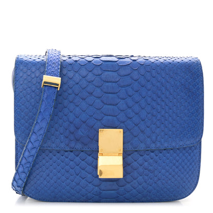 Celine Snakeskin Medium Classic Box Flap Blue 1 of 14