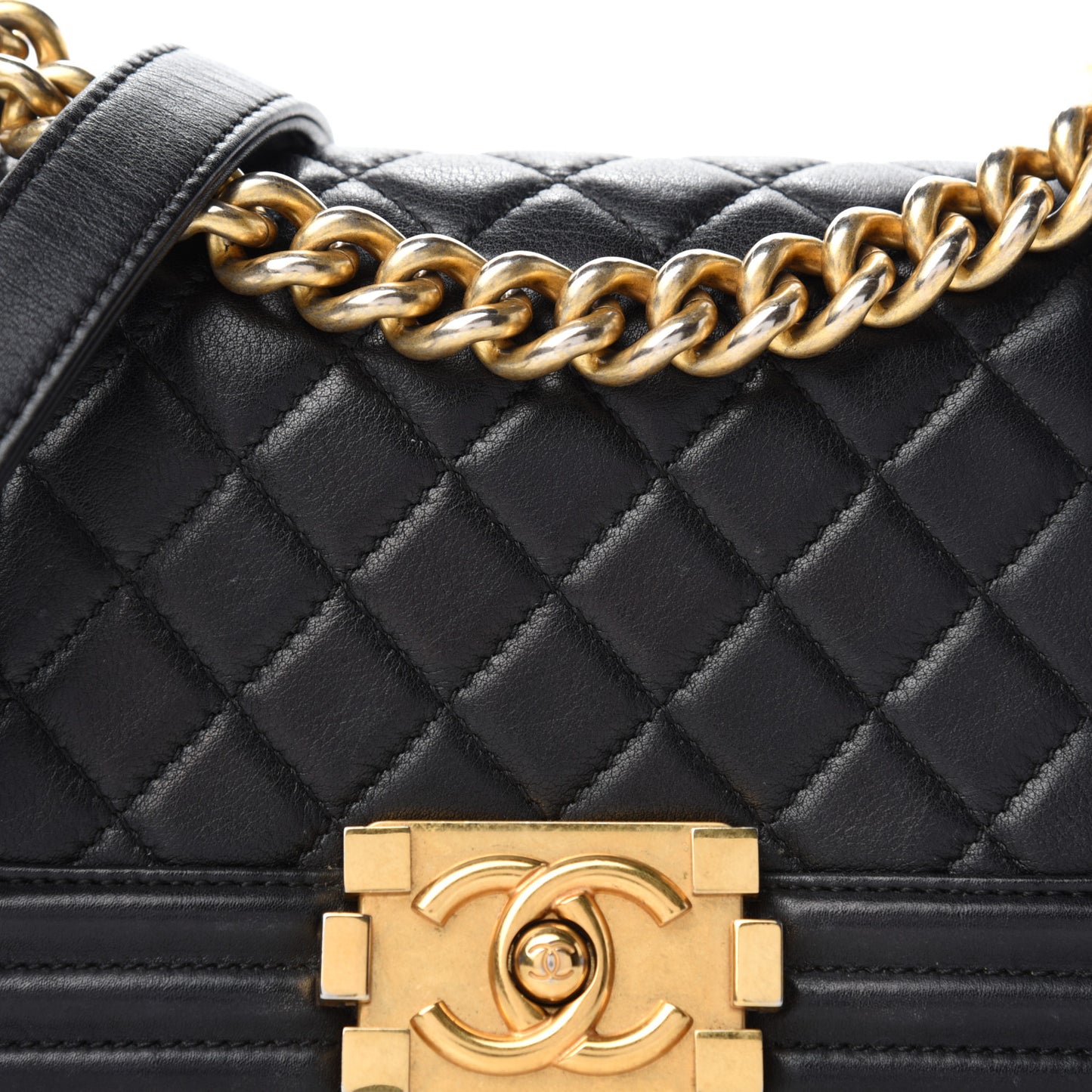 Calfskin Quilted Small Boy Flap Black