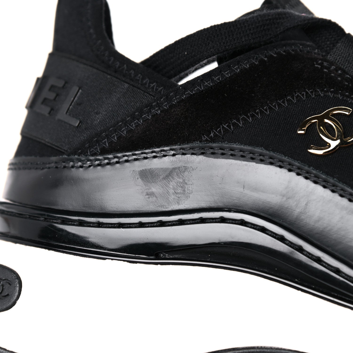 Chanel Velvet Calfskin Mixed Fibers CC Sneakers 38.5 Black 9 of 10