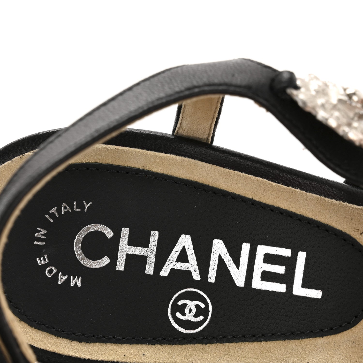 Chanel Lambskin Cork Camellia Wedge Sandals 37.5 Black 8 of 12