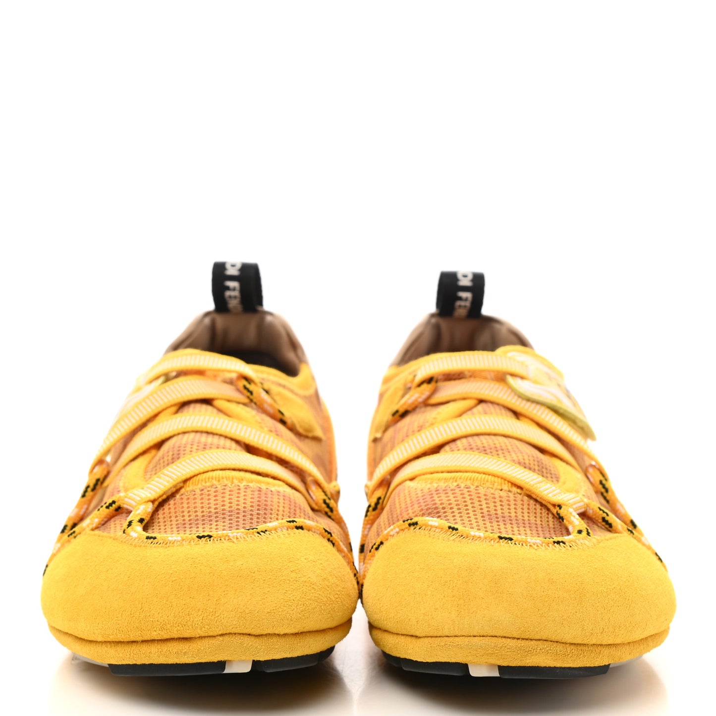 X SARAH COLEMAN Suede Mesh Satin FF Vertigo Womens Flex Sneakers 36 Mimosa Giallo Ocra Tobacco