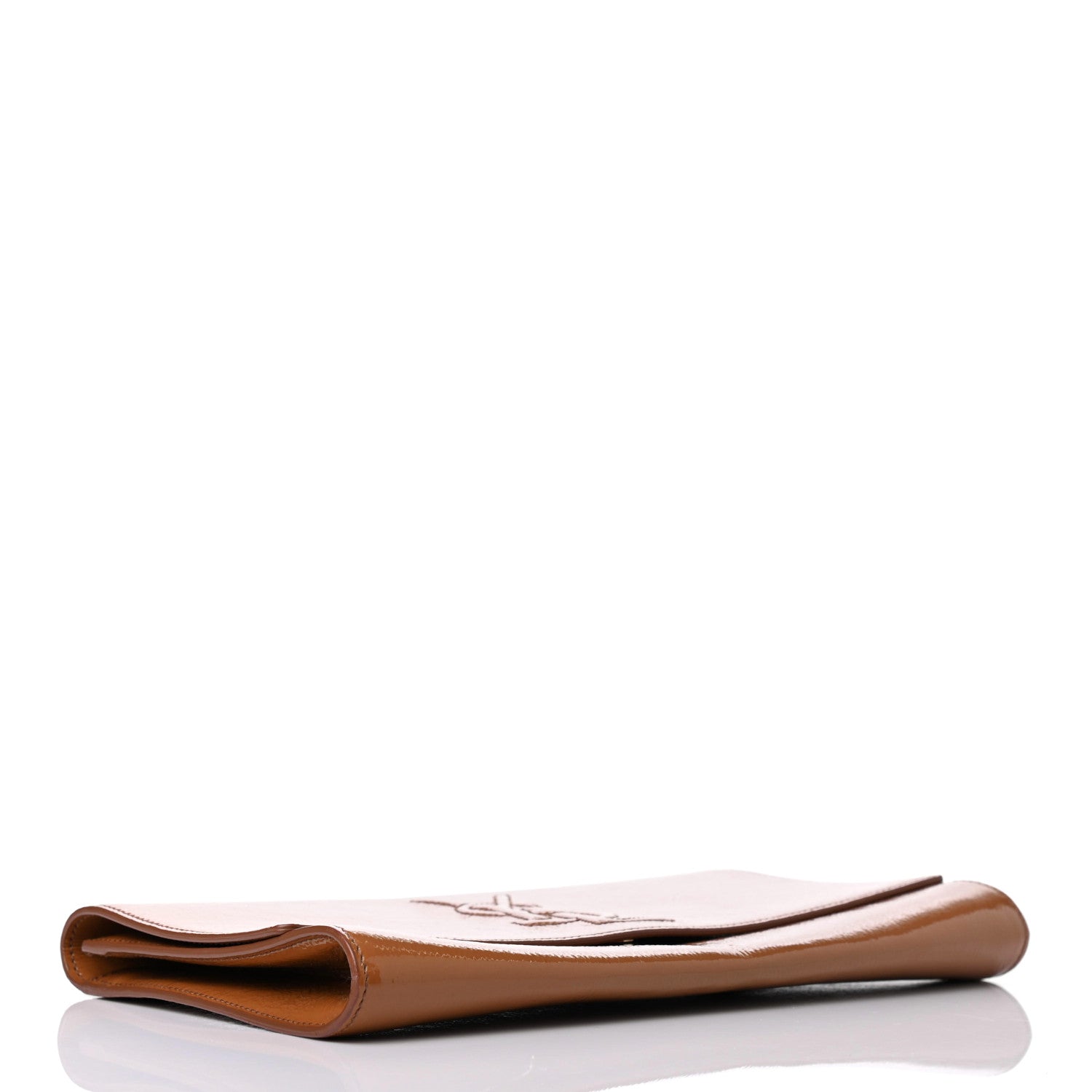 Saint Laurent Textured Patent Calfskin Monogram Large Belle De Jour Clutch Tobacco 3 of 4