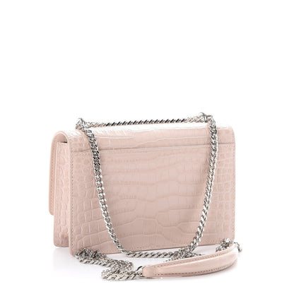 Saint Laurent Calfskin Crocodile Embossed Monogram Sunset Chain Wallet Soft Nude 4 of 11